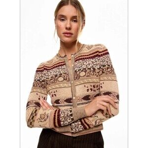 ULLA JOHNSON $520 Liza Fair Isle Wool Blend Cardigan Sweater in Valerian XS